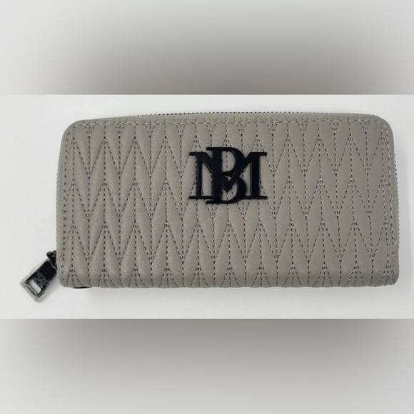 Badgley Mischka Logo Continental Diamond Quilted Long Wallet Gray Classic NWT - Picture 2 of 5